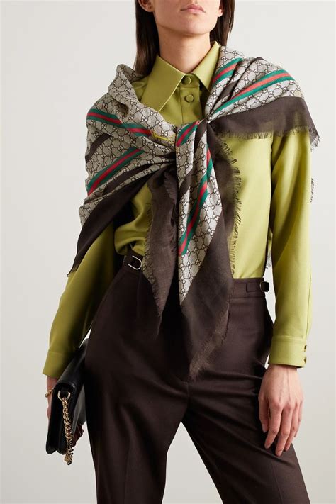 gucci feather sleeves|Gucci frayed scarf.